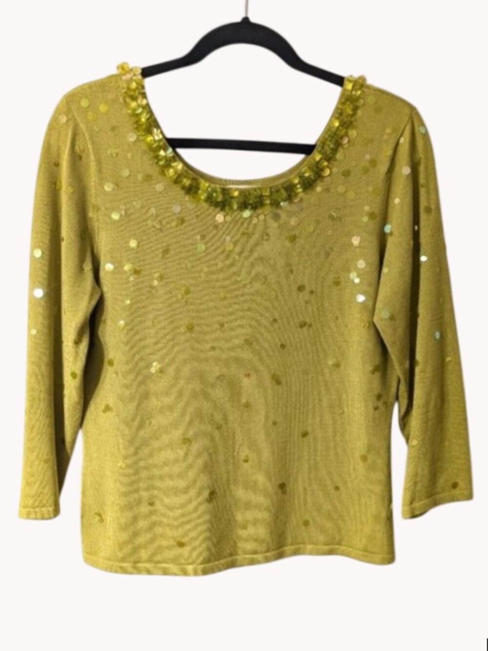 Talbots Chartreuse Silk Blend Sweater Scattered‎ Sequins Embellishment M